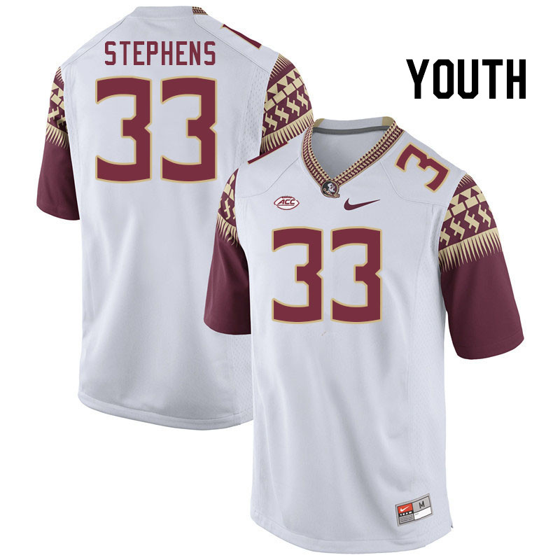 Youth #33 Demetric Stephens Florida State Seminoles College Football Jerseys Stitched Sale-White